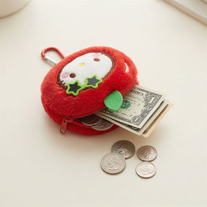 Porte-monnaie en peluche rond motif fruits de dessin animé (pomme, poire, ananas) – Mini sac pour écouteurs, porte-clés, pendentif, logo personnalisé pour enfants et femmes - Product Image 3