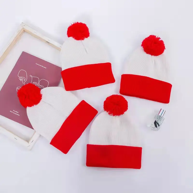 New Year Kids Adult Santa Christmas Hat Props Red White Stripe Hats Christmas Decoration Plush Santa Claus Hat