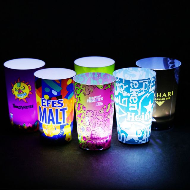 Factory Price 12oz 14oz 16oz Led Glowing Plastic Cups Custom Full Color Printed Logo Liquid Activated Led Light Cup for Party