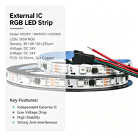 Bande LED adressable SMD5050 RGB 12mm WS2811, bande LED à pixels bullet 12V WS2811, lumière chaude RGB LED WS2811