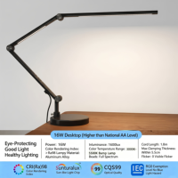 Lampe de bureau LED tactile à intensité variable/couleurs, base métallique pliable, double source lumineuse réglable, 95 CRI, écologique, AC Type-C, design contemporain, protection oculaire