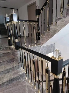 Cổ Điển Vàng Cầu Thang Lan Can Nhôm Lục Bình Cho Màu Đen Và Hạ Cánh Lan Can Tùy Chỉnh Thiết Kế - Product Image 2