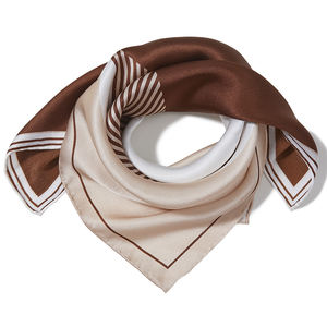 मांग रेशम कपड़े लक्जरी पोचेट रेशम के कपड़े पर कस्टम प्रिंट पैटर्न ज्यामितीय ब्लॉक क्लासिक भूरे खाकी स्कार्फ - Product Image 5