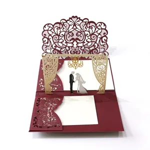 Diseño de sobre de tarjeta de invitación de boda cortado con láser hecho a mano 3D elegante único para boda