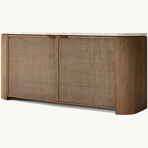 サイドボードブッフェットキャビネットモダンなSoolidウッド2ドアアクセントラタンキャビネット収納付き - Product Image 2