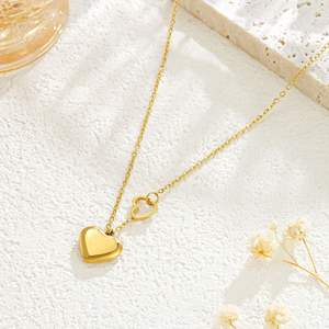 Collar con Colgante de Borla Geométrica de Acero Inoxidable de Alta Gama, Diseño Original de Frijol Dorado, Cadena <span class=keywords><strong>para</strong></span> Clavícula, Moderno <span class=keywords><strong>para</strong></span> Otoño e Invierno - Product Image 1