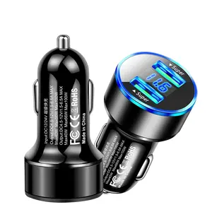 Car Charger Dual USB Ports Super Fast Charging with Digital Display Quick Charging Adapter For IPhone Samsung Xiaomi Huawei