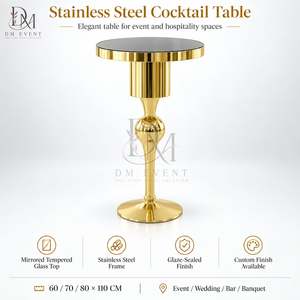 DM EVENT Stainless Steel Cocktail <b>Table</b> with Gold Frame and Tempered Glass Top for Hotel Events - Product Image 3