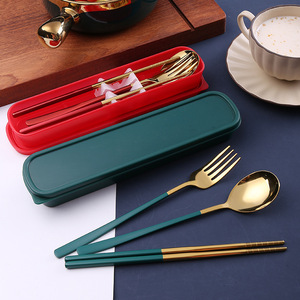 Ensemble de <span class=keywords><strong>couverts</strong></span> portables <span class=keywords><strong>3</strong></span>-en-1 en acier inoxydable : cuillère, fourchette et baguettes - Product Image 5
