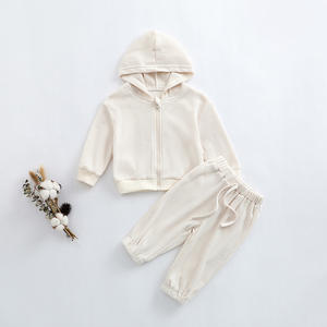 Ensemble deux pièces à capuche de haute qualité pour le printemps, confortable, avec fermeture éclair, survêtement en coton pour enfants - Product Image 3