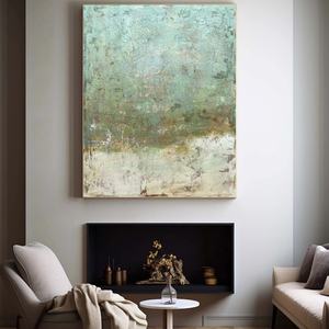 Peinture abstraite vert rustique vieilli sur toile pour la décoration intérieure – Peinture à l'huile originale faite à la main, tableau mural moderne - Product Image 2