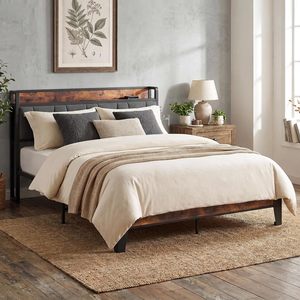 SENYU - Estructura de Cama Moderna de Madera Rústica, Tamaño Completo, con Cabecera Acolchada, Muebles de Dormitorio - Product Image 1