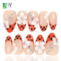 Kit de faux ongles Y2K Glam 3D en gel, inspiré de la mode, décoré de coccinelles, luxe fait main, courts, à pois, haut de gamme