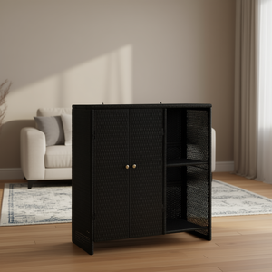 Armoire de rangement en rotin noir 39,37 x 14,17 x 40,16 pouces avec porte, armoire de salon, design moderne, style contemporain - Product Image 2