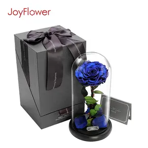 black rose real natural everlasting roses preserved roses dark blue color flowers in dome glass Birthday moms day gift