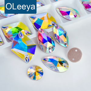 Oleeya 5A Gemas para Coser, Mezcla de Formas, Cristales Rivoli en Forma de Lágrima, Pedrería de Base Plana para Coser, a Granel, para Accesorios de Leotardos de Gimnasia - Product Image 1