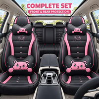 Set Completo di 16 Pezzi in Pelle con Stampa Orso Cartoon Cub Whisper, Protezione Universale per Sedili Auto Civic, Supporto Lombare e Cervicale per Tutte le Stagioni