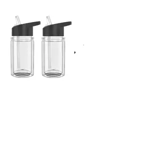 새로운 BPA 무료 귀여운 투명 10 온스 키즈 이중 벽 스노우 글로브 뚜껑과 빨대가있는 플라스틱 물병 컵