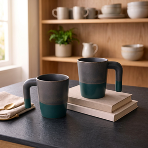 Tasses à café en céramique bicolores gris mat et turquoise, design minimaliste, pour usage domestique, compatibles lave-vaisselle - Product Image 1