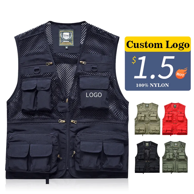 High quality fabric Nylon multi-function men's vest multi-pockets for fishing climbing waistcoat
