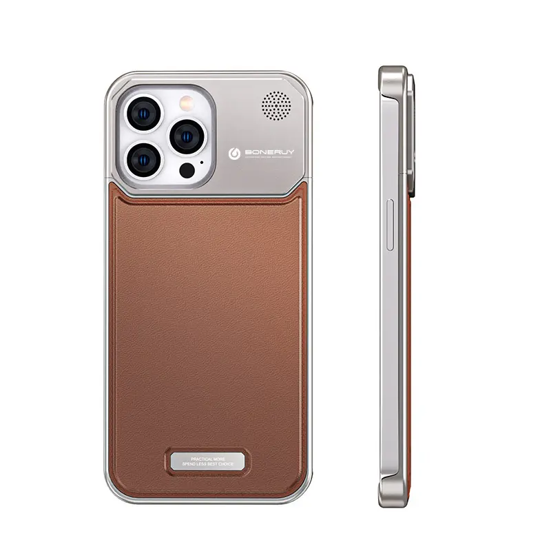 Étui de téléphone en cuir métallique en alliage d'aluminium de luxe pour iPhone 15 14 13 Pro Max couverture de téléphone d'aromathérapie antichoc