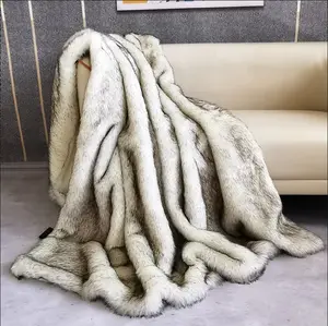 Số lượng lớn sang trọng mùa đông 8kg giường đôi chăn Vua Kích thước Chất lượng cao dệt kim động vật đầu sang trọng Lông Thú Giả lông thú ném chăn
