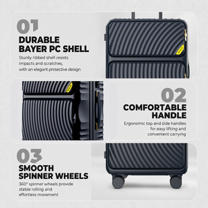 Valise PC de luxe premium noir mat à rainures ondulées avec ouverture frontale pour les voyages d'affaires haut de gamme des élites mondiales - Product Image 2