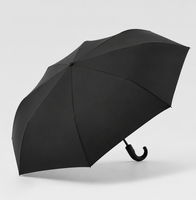 Parapluie pliant en trois sections, portable, avec armature en fibre de verre à 8 baleines, ouverture et fermeture automatiques, poignée incurvée, tissu pongé 190T haute densité