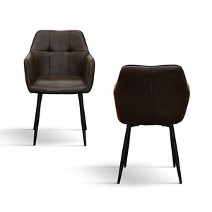 Juego de 2 sillas Rachele de cuero ecológico color castaño con base de metal para comedor interior - Product Image 2