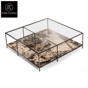 <span class=keywords><strong>Table</strong></span> basse italienne <span class=keywords><strong>de</strong></span> luxe en marbre pour salon avec structure en métal et acier inoxydable <span class=keywords><strong>Table</strong></span> basse carrée avec dessus en verre trempé <span class=keywords><strong>Table</strong></span> à thé - Product Image 1