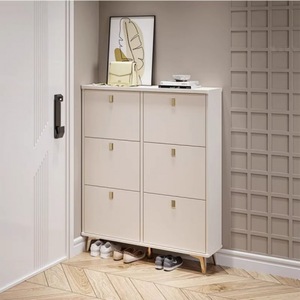 Cream Colored Ultra Thin Shoe Cabinet Large Capacity Entryway Storage Foyer Organizer Simple Design Space Saving Shoe Rack - Product Image 4