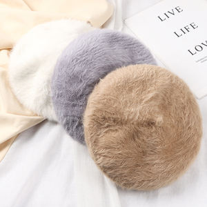 Chapeau Béret Femme Mode Cheveux de Lapin Bonnet Chaud Femme Voyage Extérieur Casual <span class=keywords><strong>French</strong></span> Caps Cashmere Knitted Barett Hat - Product Image 2