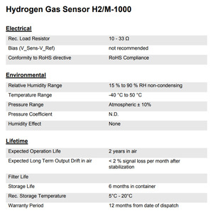 เซ็นเซอร์ก๊าซไฮโดรเจน H2/M-1000 0-1000 ppm แบบเคมีไฟฟ้าเพื่อความปลอดภัยและอุปกรณ์พกพา - Product Image 2