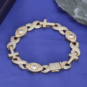 Statement Urban Streetwear GRA Moissanite Hamsa Eye Cross Cuban Bracelets S925 Silver 18K Gold Plated Iced Bezel <b>Set</b> Unisex - Product Image 3