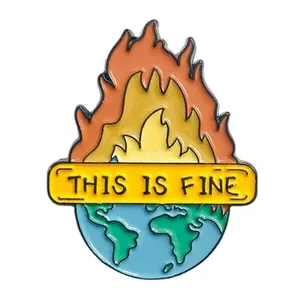 Zinc Alloy Metal This is Fine Earth Environmental Protection Club Fire Cartoon Brooch Badge Hat Brooches Soft Enamel Lapel Pins