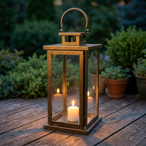 Wholesale Metal Candle Holder <b>Lantern</b> with Patterned <b>Gold</b> Powder-coat for Home & Patio Decoration - Product Image 1