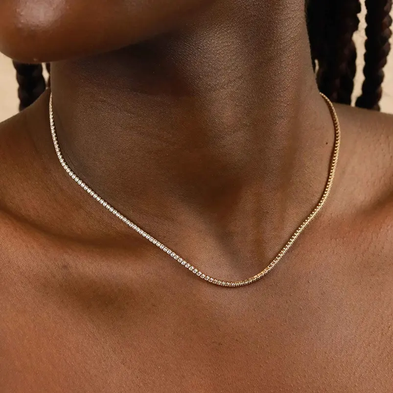 Gemnel minimalist jewelry cubic zirconia 925 sterling silver 1.5mm tennis necklace