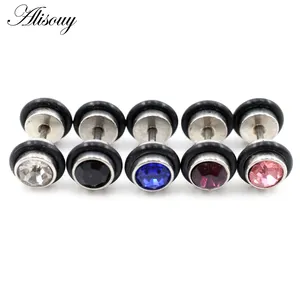 Wholesale Cubic Zirconia Cylinder Stainless Steel Unisex Men Women Barbell Ear Studs Earrings Tragus Helix Piercing Jewelry