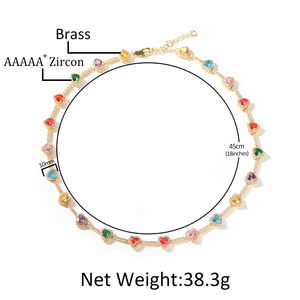 Personalizado chapado en oro blanco Multicolor corazón gema piedra cadena amor joyería Arco Iris color circón CZ collar de piedras preciosas para Mujeres Hombres - Product Image 6