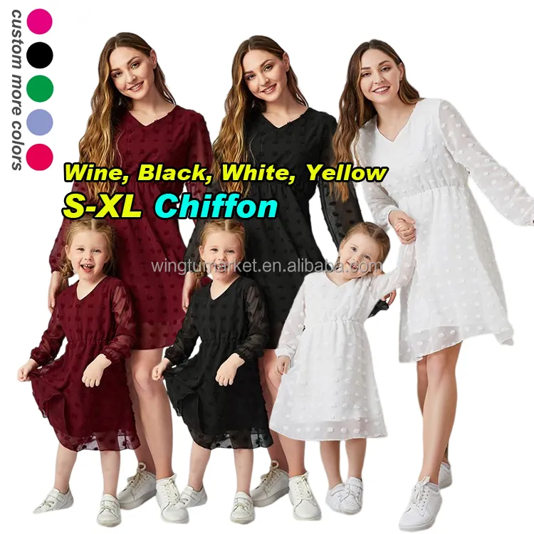 Wholesale chiffon mommy me short dress mother daughter matching outfits casual polka dot dresses women