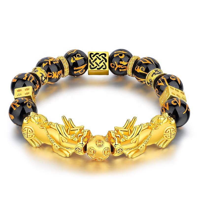 Wealthy Lucky Jewelry Golden Dice Mantra Beads PiXiu Charm