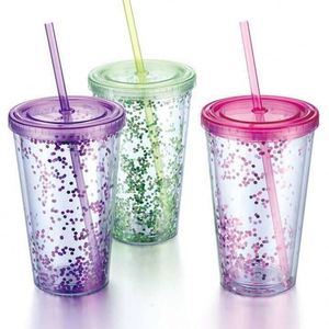 Glitter Double Wall Acrylic Tumbler with Lid & Straw, BPA-Free Insulated <b>Plastic</b> <b>Cup</b>, 16oz Colorful Sparkle <b>Drinking</b> <b>Cup</b> - Product Image 1