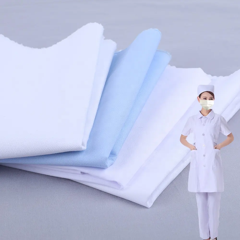 Cotton Polyester White Blue Nurse &Hospital Uniform Fabric
