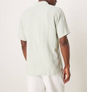 Vente en gros de chemises à manches courtes en lin personnalisées chemises respirantes à revers décontractées pour hommes - Product Image 6