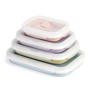 4pcs vuông ráp Hộp Ăn Trưa Set Silicone Hộp Đựng thức ăn có nắp đậy di động mở rộng Bát du lịch có thể gập lại hộp lưu trữ - Product Image 3