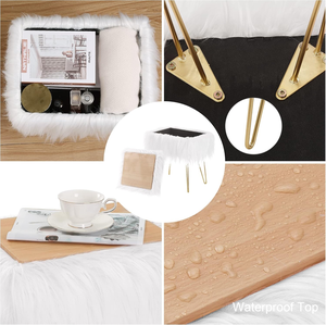 JS Customized Faux Fur Ottoman Footstool <strong>Small</strong> Bedroom <strong>Pouffe</strong> with Gold Metal Legs Accent Stools &amp; Ottomans - Product Image 4