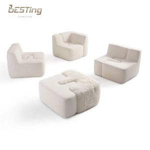 इतालवी डिजाइन नए एकल सोफे अनुकूलन योग्य सफेद कपड़े + मखमल संयोजन सोफा - Product Image 3