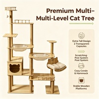 Tour pour chat en bois naturel avec griffoir en sisal et hamac, maison pour chat pour grands chats, utilisation en intérieur, meubles d'escalade