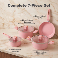 Ensemble de casseroles de cuisine Pink Kitchen 7 pièces Queen Time, antiadhésif, compatible induction, avec poêle à frire, casserole et couvercles