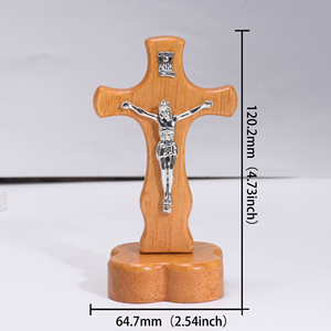 Vintage Massivholz Stehendes Kruzifix Tischdekoration Holzkreuz Desktop-Dekor für Heim-Altar Ostern Katholisches Religiöses Geschenk - Product Image 2